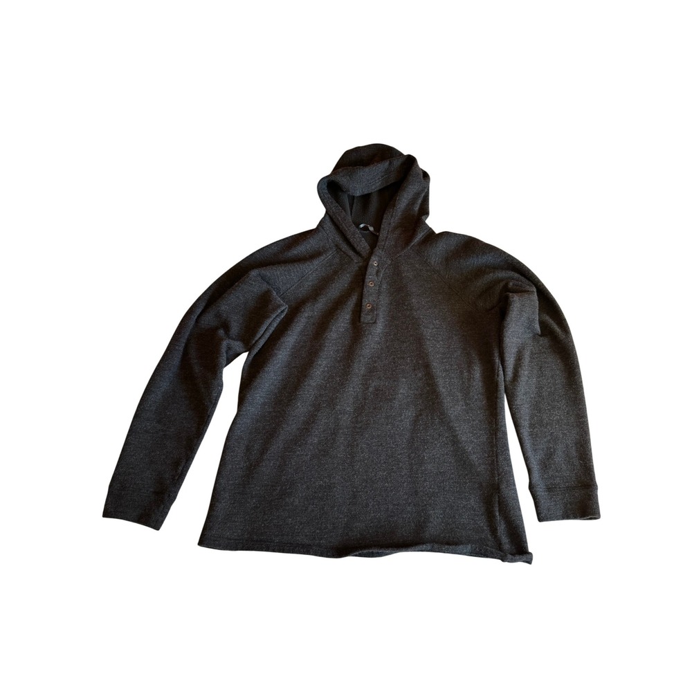 Nau Randygoat Hoodie Pullover‎ Henley Mens Large Charcoal Grey Wool Blend L